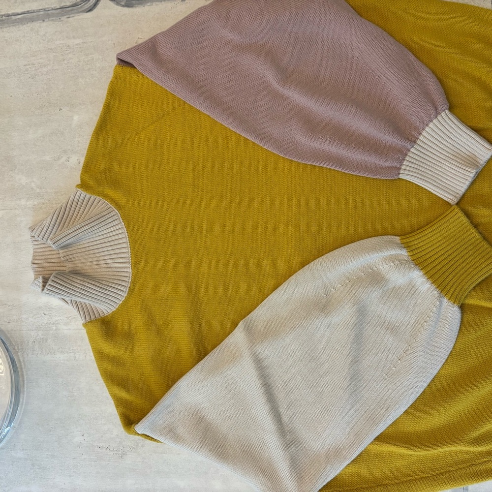 Back Beat Company Colorblock Turtleneck Sweater - Yellow, Pink, and Ivory - Picture 5 of 11